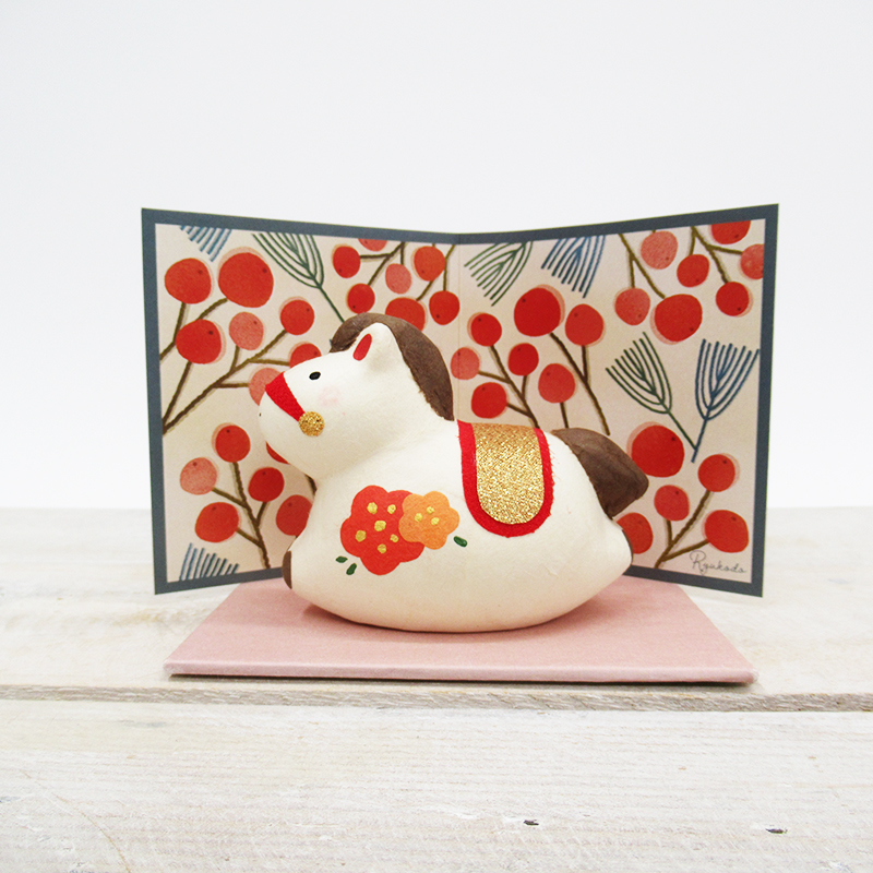 ちぎり和紙 南天と松屏風 跳ね馬